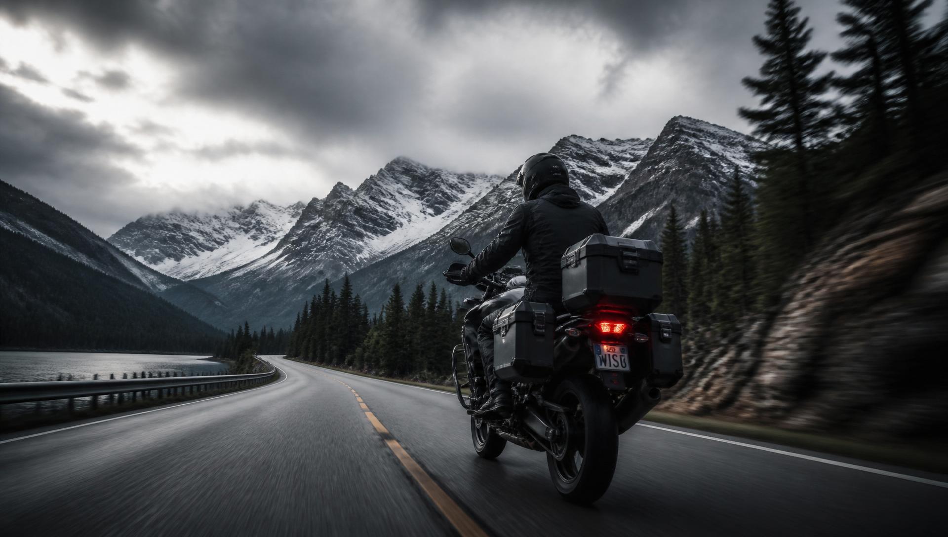 Adventure motorcycle on Canadian mountain road